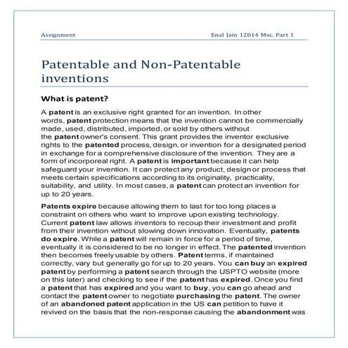 Patentable and Non Patentable Inventions