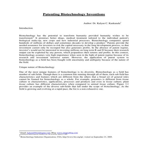 Patenting biotechnology inventions