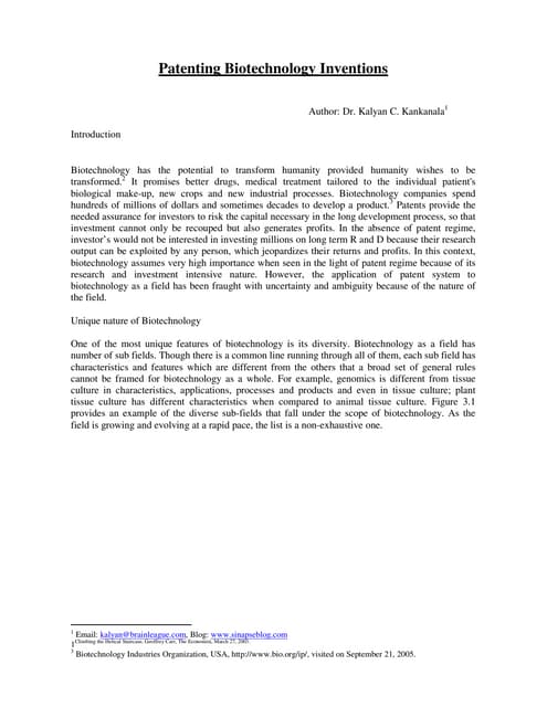 Patenting biotechnology inventions