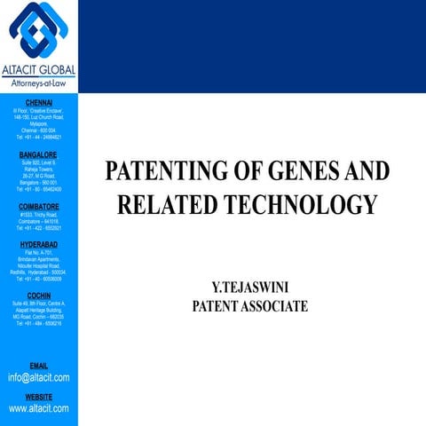 Patenting of genes and related technology