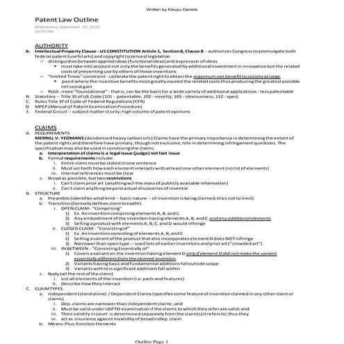 Basics of Patent Law Outline