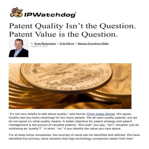 Patent Quality Isn't the Question. Patent Value Is the Question.