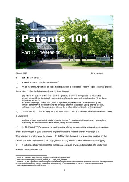 Patents 101 Part 1 The Basics Pdf Patents 101 Part 1 The Basics Pdf