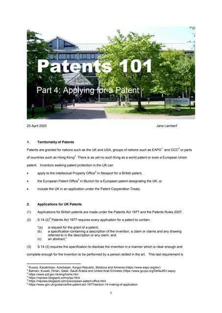Patents 101 Part 4 - Applying for a Patent
