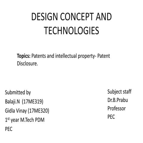 Patents and intellectual property  patent disclosure.