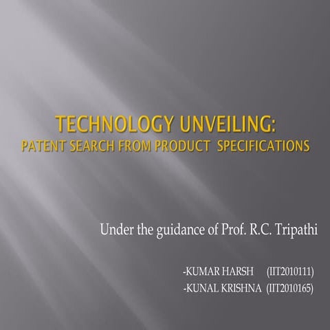 Patent search from product specification final