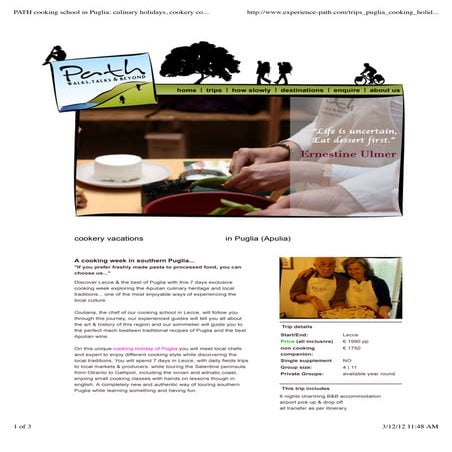 PATH: Puglia cooking holidays: culinary school, cookery courses and clasees in lecce, puglia