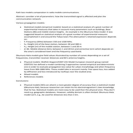 Path loss models comparation in radio mobile communications