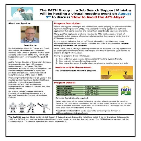 PATH Webinar Announcement- Denis Curtin - Aug 9