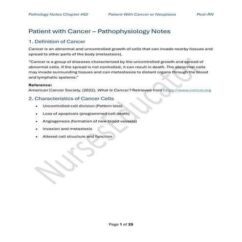 Patho Chapter 2 Pateint With Cancer for Post RN