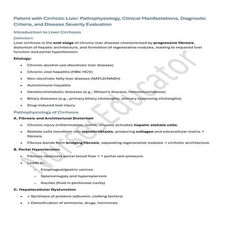 Patient with Cirrhotic Liver – Pathophysiology, Clinical Manifestations, and ...