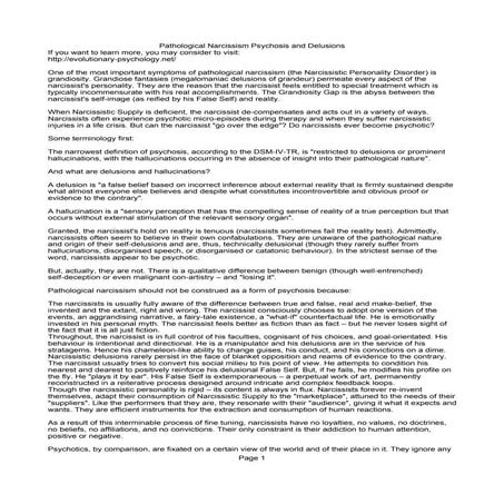 Pathological Narcissism Psychosis and Delusions