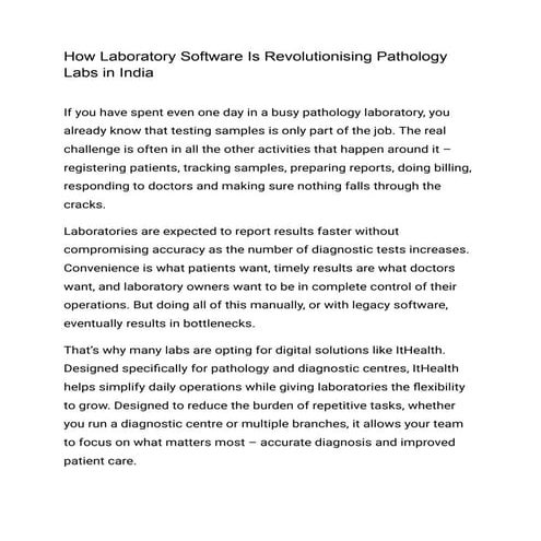 Pathology Management Software In India ItHealth by Imbibe Tech | PDF