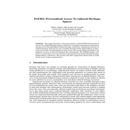 PATHS: Personalised Access to Cultural Heritage Spaces