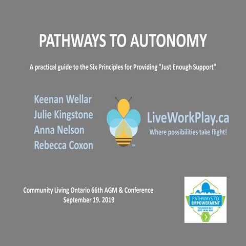 LiveWorkPlay Presents PATHWAYS TO AUTONOMY: A Practical Guide To Providing "Just Enough Support"