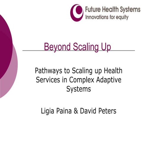 Pathways to scaling up health services Peters and Paina