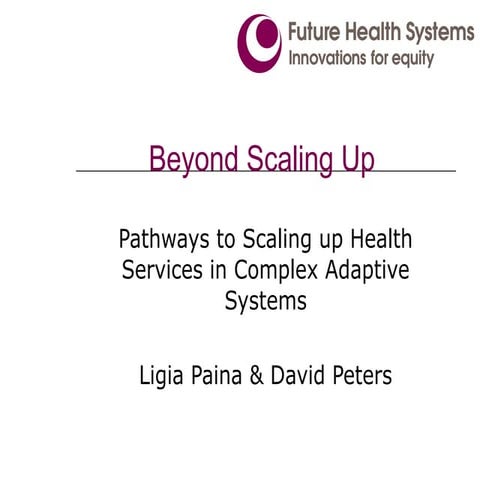 Pathways to Scaling up Health Services in Complex Adaptive Systems