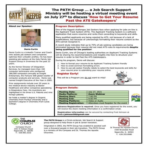 Denis Curtin Webinar - July 27, 2021, 7 PM