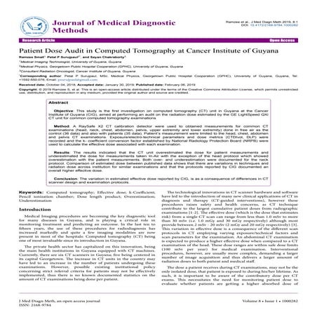 Patient Dose Audit in Computed Tomography at Cancer Institute of Guyana
