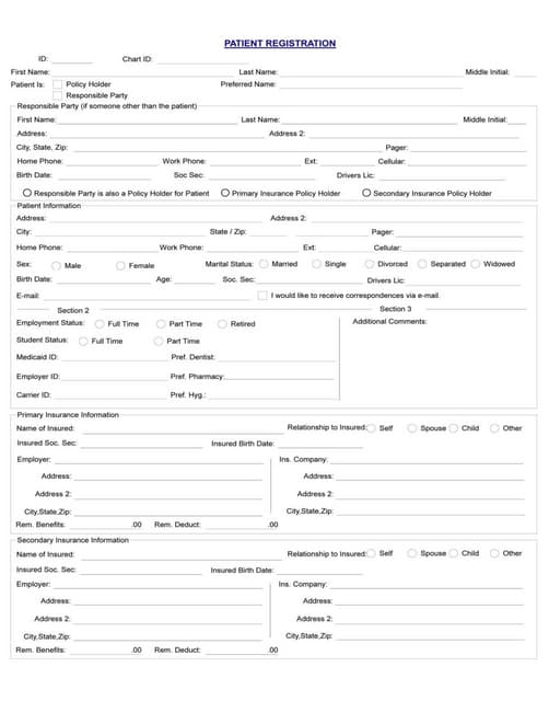 patient registration medical history form