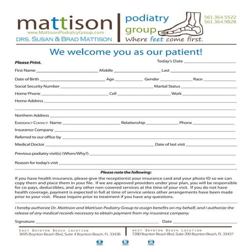 Patient forms we welcome you to mattison podiatry group as our patient drs mattison