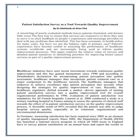 Patient Satisfaction Survey as a Tool Towards Quality Improvement by Dr ...