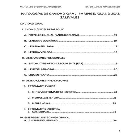 Patología de cavidad oral, faringe, glándulas salivales