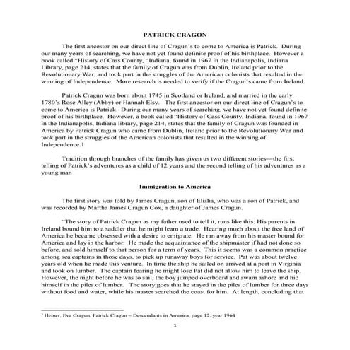 Patrick cragon and forebears