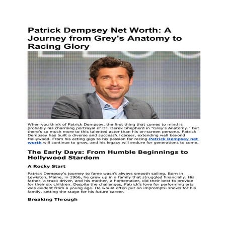 Patrick Dempsey Net Worth: Breaking Down the Grey's Anatomy Star's Fortune