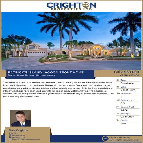 Patrick's Island Lagoon Front home for sale in the Cayman Islands.