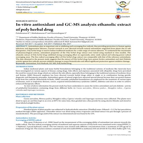 In-vitro antioxidant and GC-MS analysis ethanolic extract of poly herbal drug