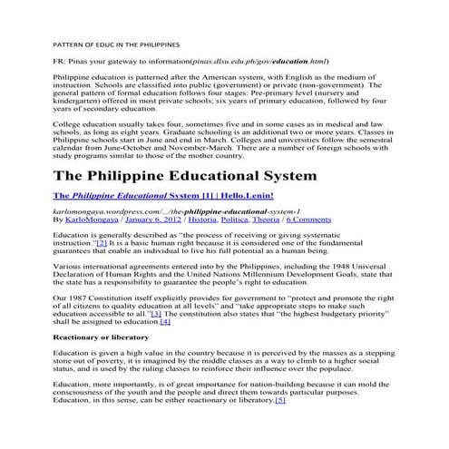 Pattern of educ in the philippines