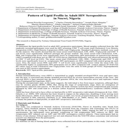 Pattern of lipid profile in adult hiv seropositives