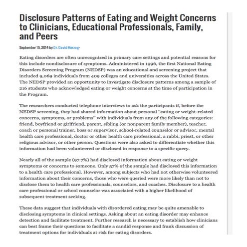 Patterns of Eating and Weight Concerns