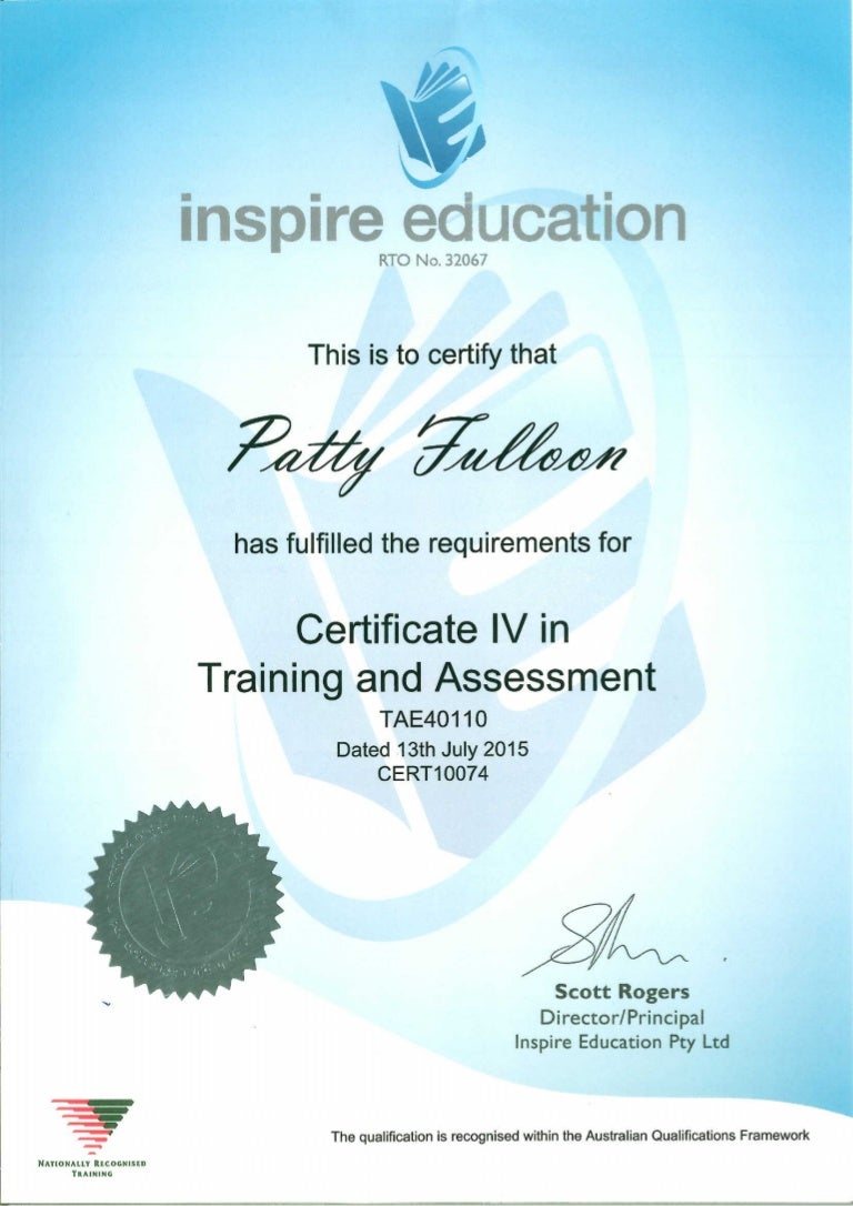 Patty inspire education cert iv