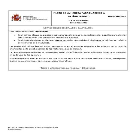 Examen de la nueva selectividad de Dibujo Artístico