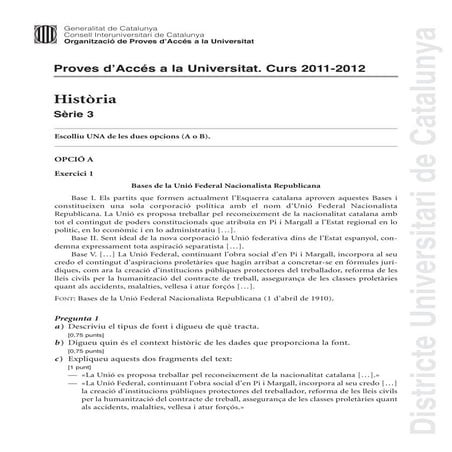 PROVA D'HISTÒRIA SELECTIVITAT JUNY-12