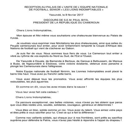 Paul Biya - President du Cameroun - Discours de S.E. Paul BIYA à l’occasion d...