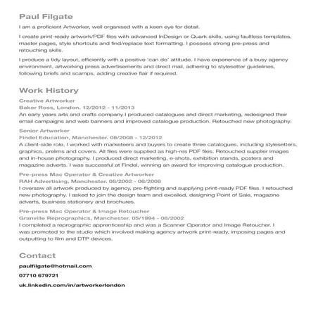 Paul Filgate Printable A4 CV