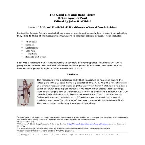 Paul.lesson 10.11.12.political groups.second temple judaism