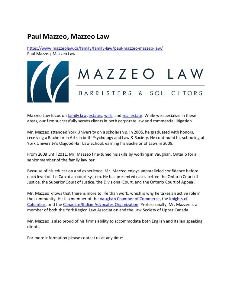 Paul Mazzeo, Mazzeo Law