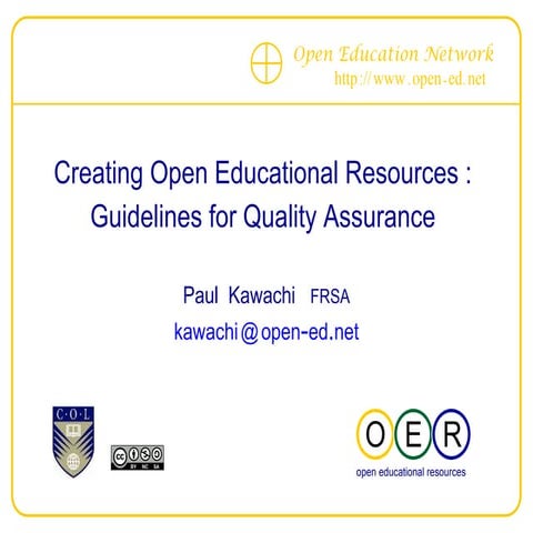 Creating Open Educational Resources :  Guidelines for Quality Assurance 