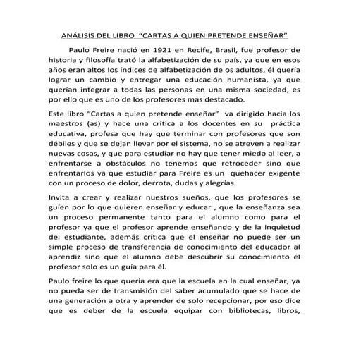 Cartas a quien pretende enseñar, Paulo Freire