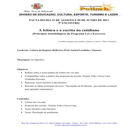 Pauta 31 agosto e 05 de setembro