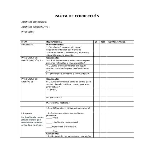 Pauta de corrección