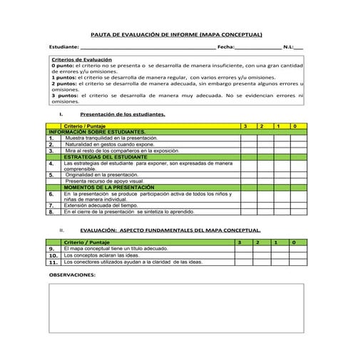 Pauta de evaluación de informe. Mapa Conceptual