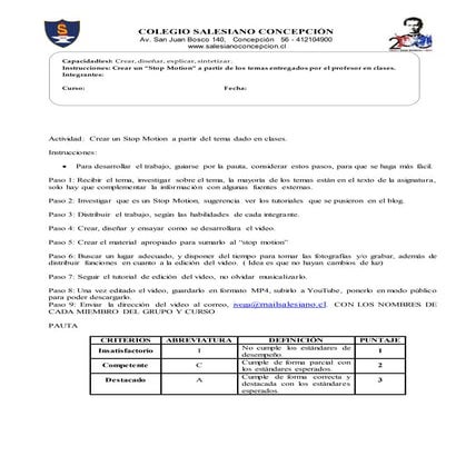 Pauta de evaluación de stop motion