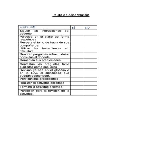 Pauta de observación