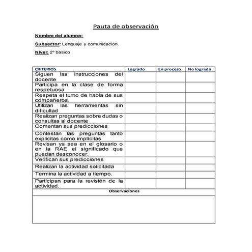Pauta de observación