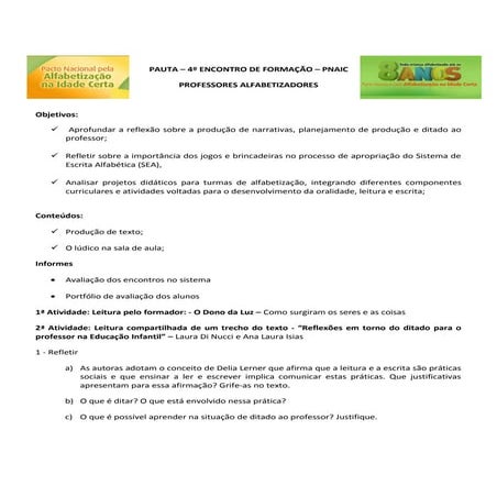 Pauta formativa pnaic   4º encontro